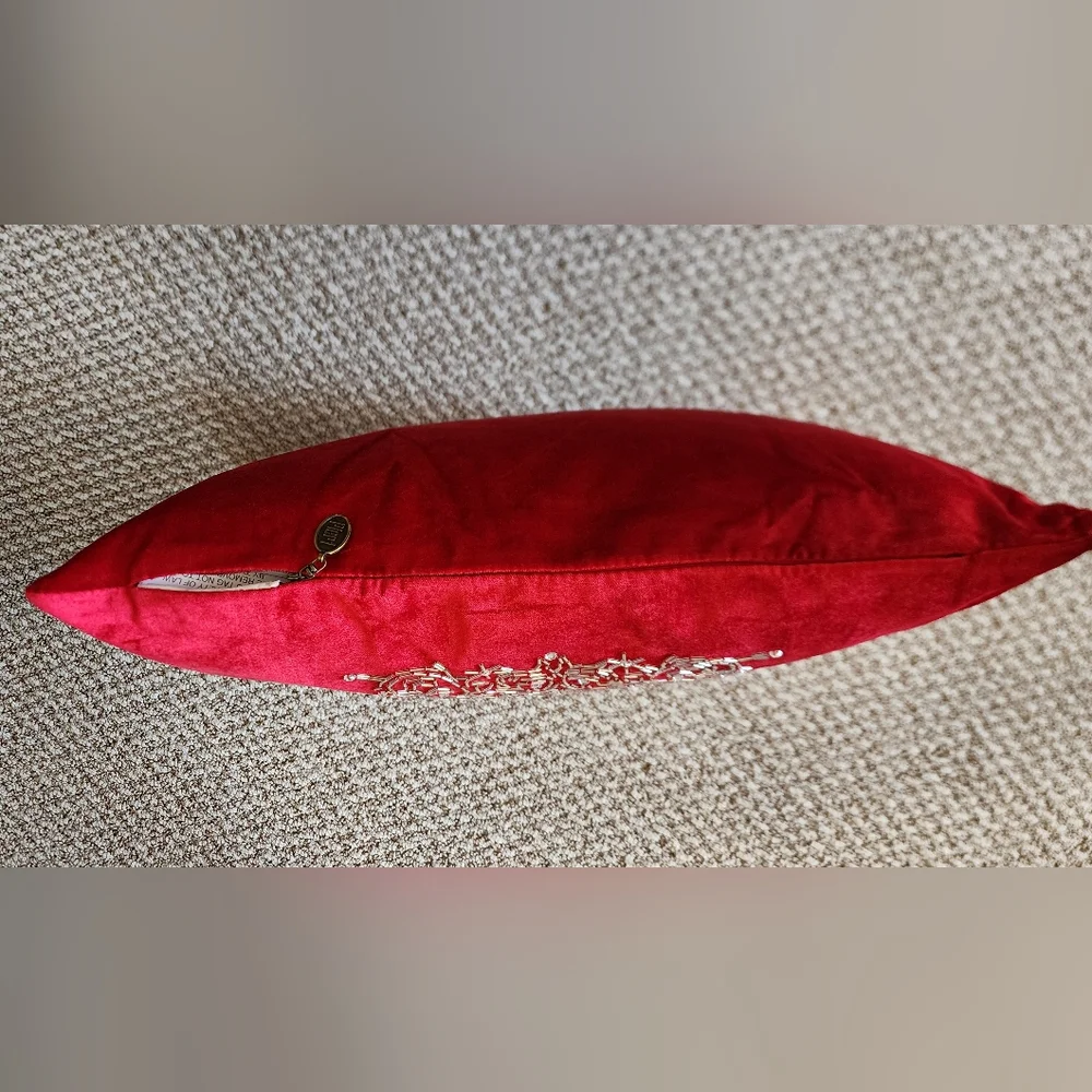 Pier 1 Imports pillow, Silver Beaded Tree on Red Velvet, NWT! 14